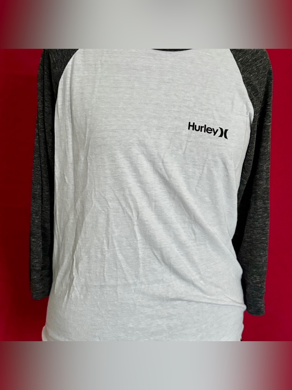 Hurley shirt size medium White Body with Dark Gray Raglan Long Sleeve Tee